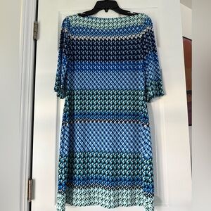 Donna Morgan Blue Diamond Geometric Dress Size 8 Stretch Career Church Wedding